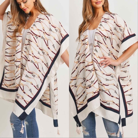 Women's New Chain Links Open Front Kimono - Picture 5 of 8